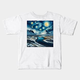 Kirkjufell, Iceland, in the style of Vincent van Gogh's Starry Night Kids T-Shirt